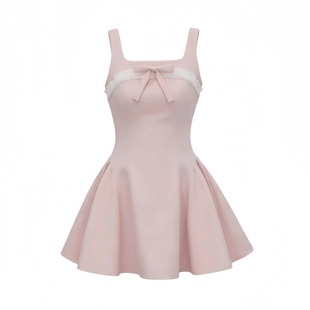 芭蕾少女 浅粉色甜美公主花边连衣裙夏氛围感收腰蓬蓬裙可爱裙子