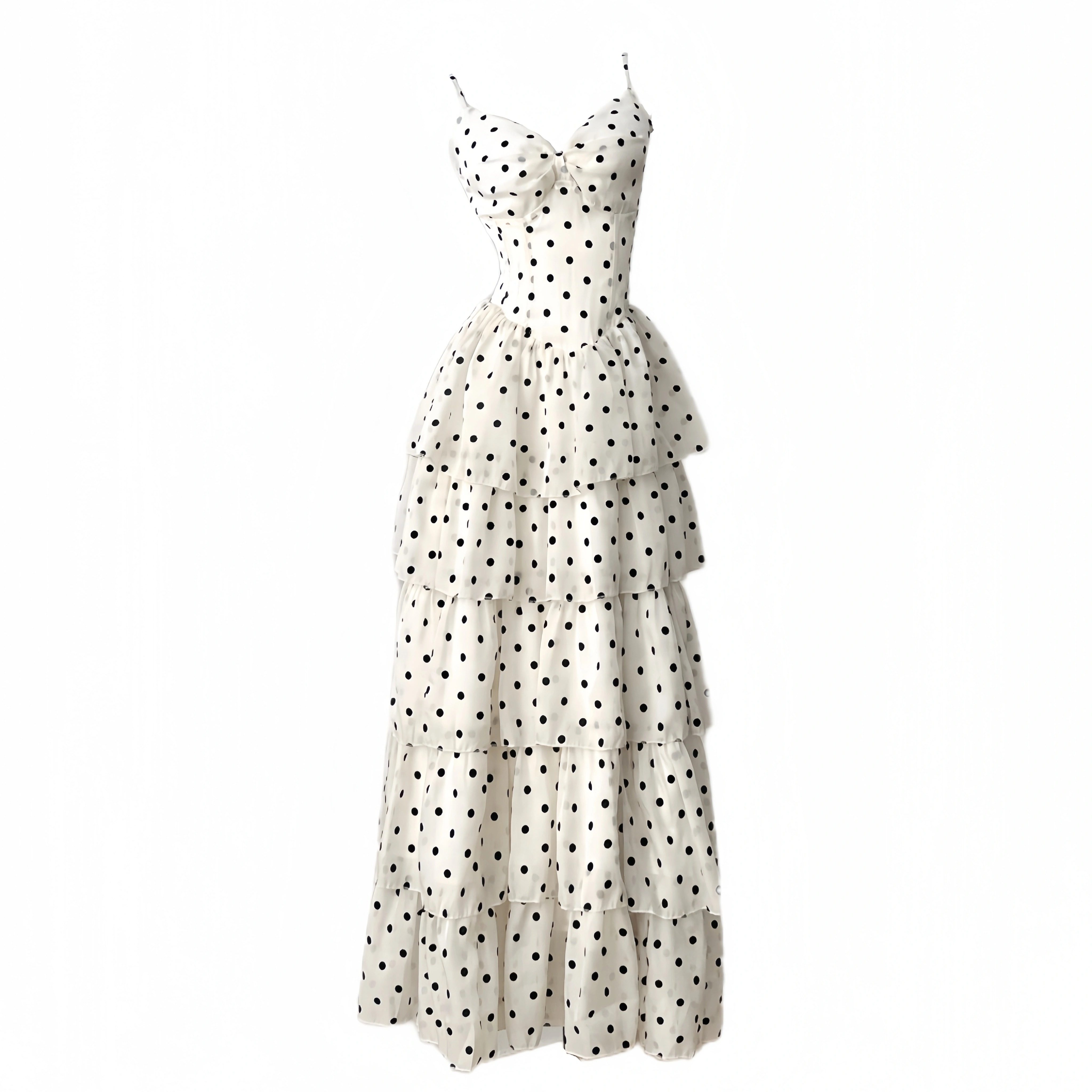 “罗马假日”法式波点吊带连衣裙女收腰显瘦复古温柔风蛋糕长裙