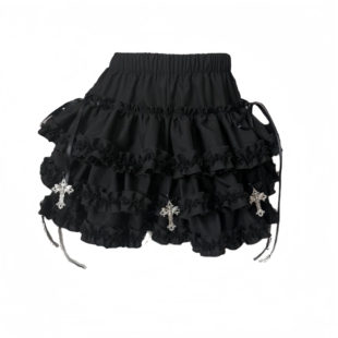 暗黑系辣妹亚文化蓬蓬蛋糕裙木耳边芭蕾风小个子芭蕾蛋糕裙半身裙