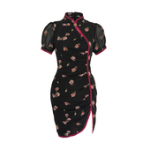 2024夏季 低开衩日常改良 修身 复古酱玫红美姬旗袍少女年轻夏季 新款