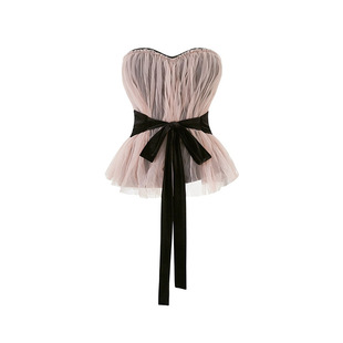 LIULIUGE 带胸垫收腰上衣 蔷薇粉色肌理褶皱腰封抹胸背心夏季