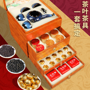 强韵一路连升茶礼大红袍茶叶礼盒装高档肉桂岩茶普洱茶小沱茶送礼