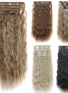化纤高温丝六件套卡子发16卡假发片卷发Clip In Hair Extensions