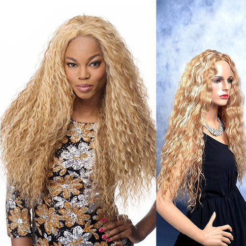 Long Afro Kinky curly Corn Natural Mix Blonde wig玉米须假发