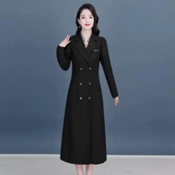 轻熟简约风黑色双排扣西装领连衣裙女士中长款显瘦气质职场套装