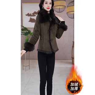 冬季加绒加厚中长款毛领保暖显瘦大衣高级感气质时尚毛呢外套