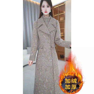 小香风加绒加厚双排扣连衣裙