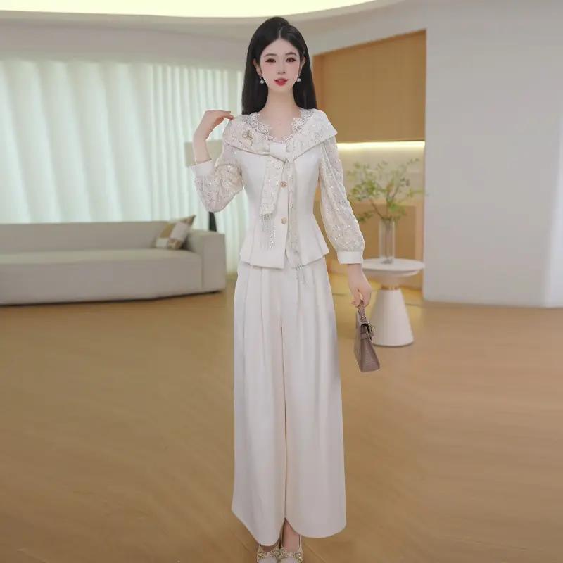 早秋轻奢蕾丝阔腿裤两件套女