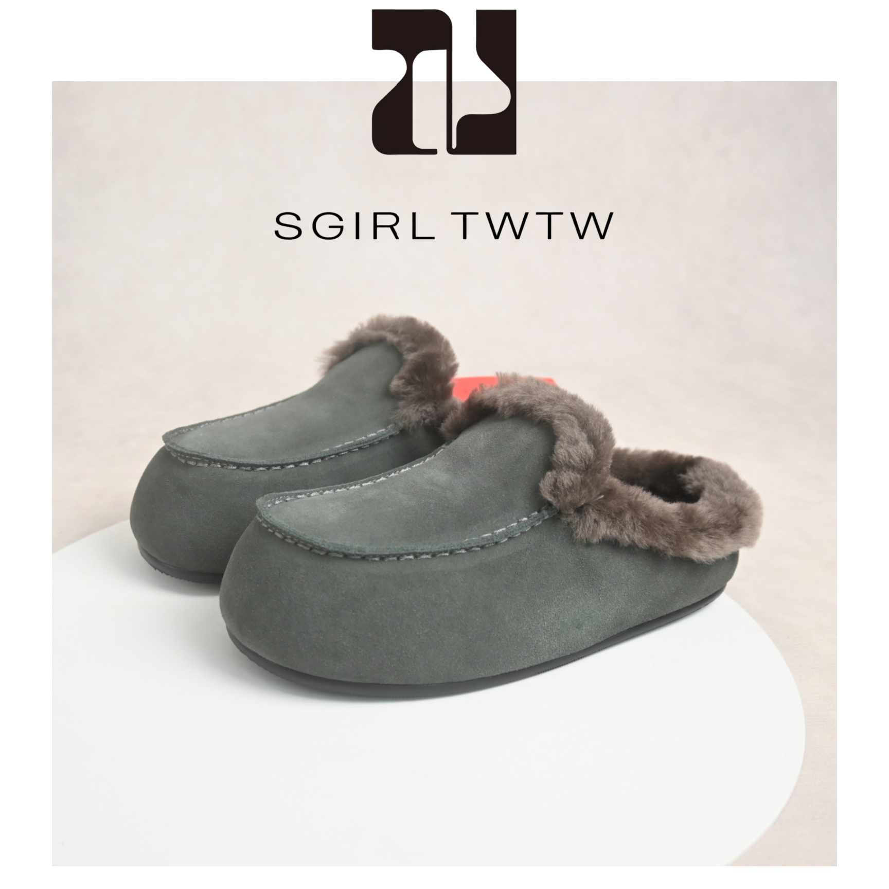 SGIRLTWTW复古磨砂皮厚底穆勒鞋