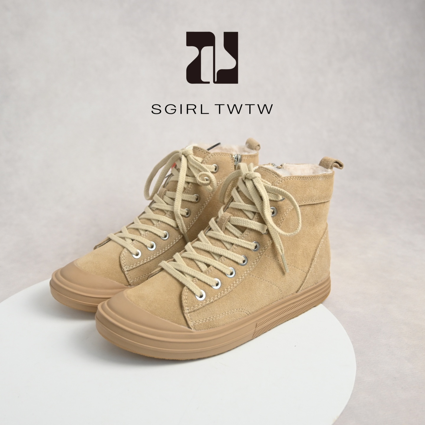 SGIRLTWTW磨砂皮加绒高帮鞋