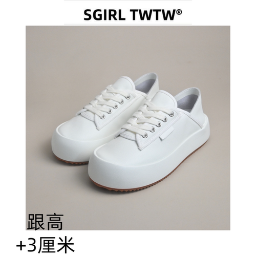 TWTW 丑萌厚底小白鞋女2026夏季两穿踩跟休闲百搭皮面板鞋面包鞋
