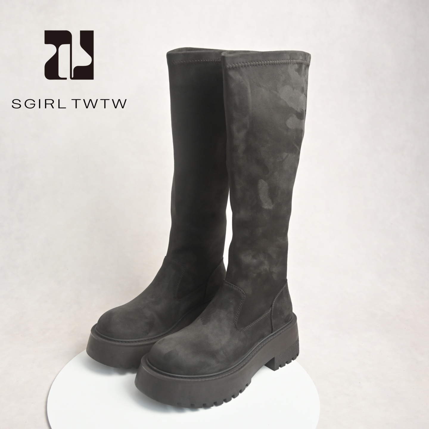 SGIRLTWTW反毛皮不过膝长靴