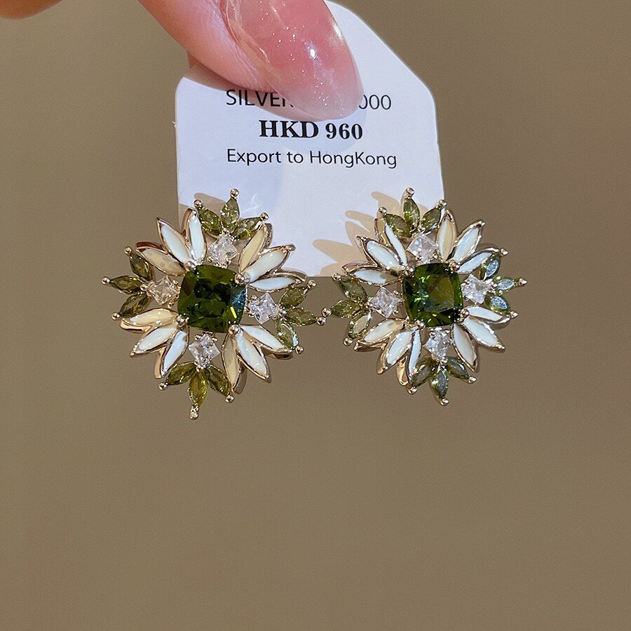 宫廷风锆石滴油花朵树叶耳钉精致重工优雅复古耳环轻奢高级感耳饰