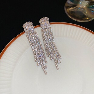 超闪满钻流苏耳环轻奢高级感夸张气质耳钉贵气宴会新娘耳饰女2398