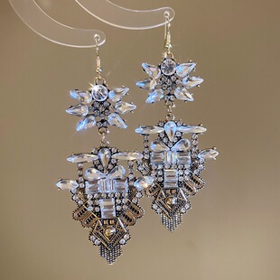 浮夸满钻vintage中古耳环显脸小花朵耳钉高级感轻奢礼服配饰耳饰9