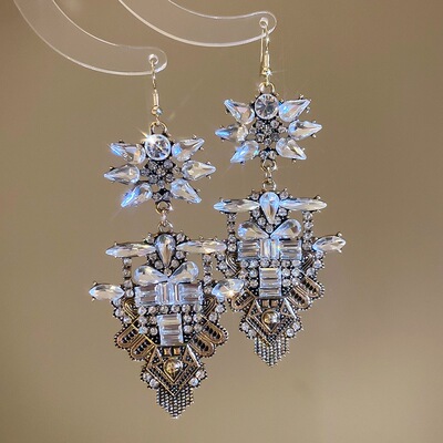 浮夸满钻vintage中古耳环显脸小花朵耳钉高级感轻奢礼服配饰耳饰9