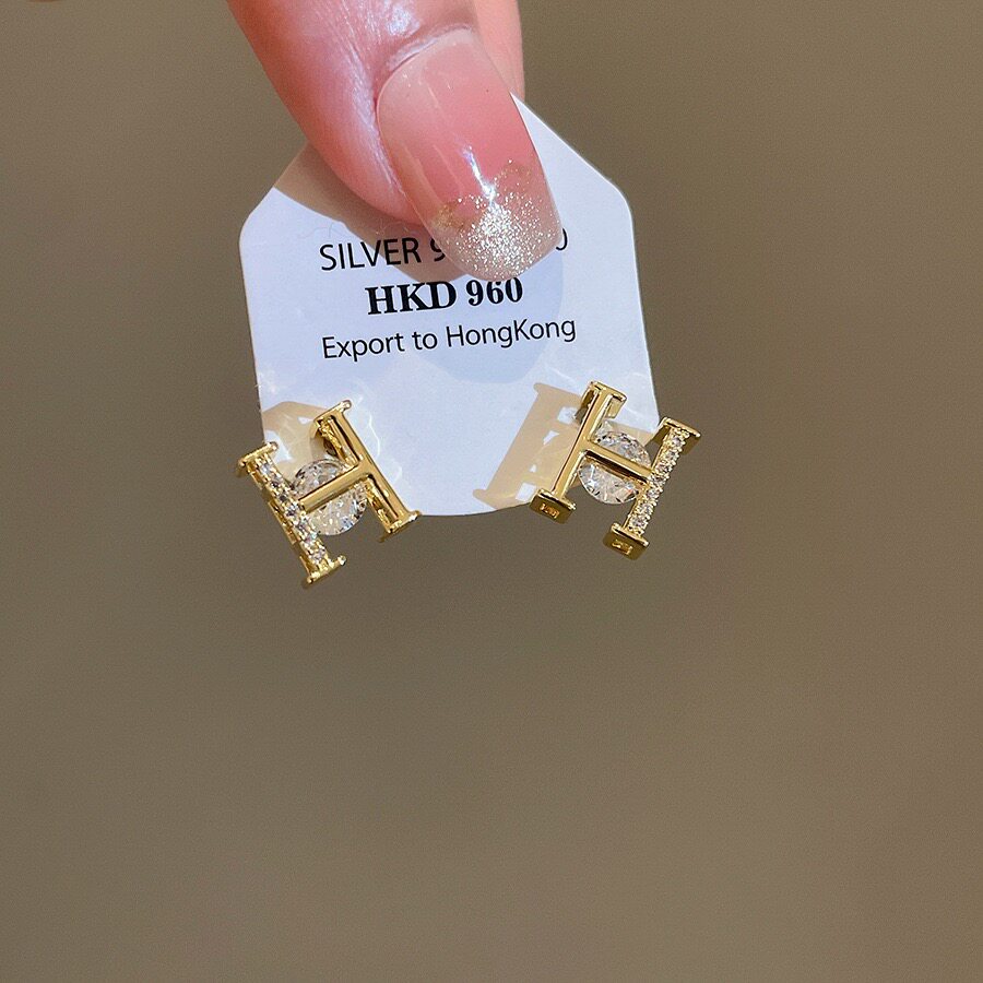 小巧精致锆石H字母耳钉小众设计感简约百搭高级感耳环耳饰38