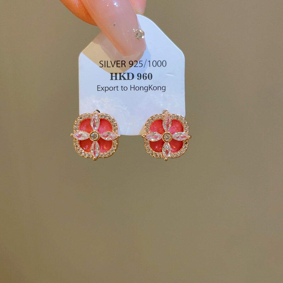 粉色四叶草耳钉轻奢高级感耳环新款爆款玫瑰金耳饰11