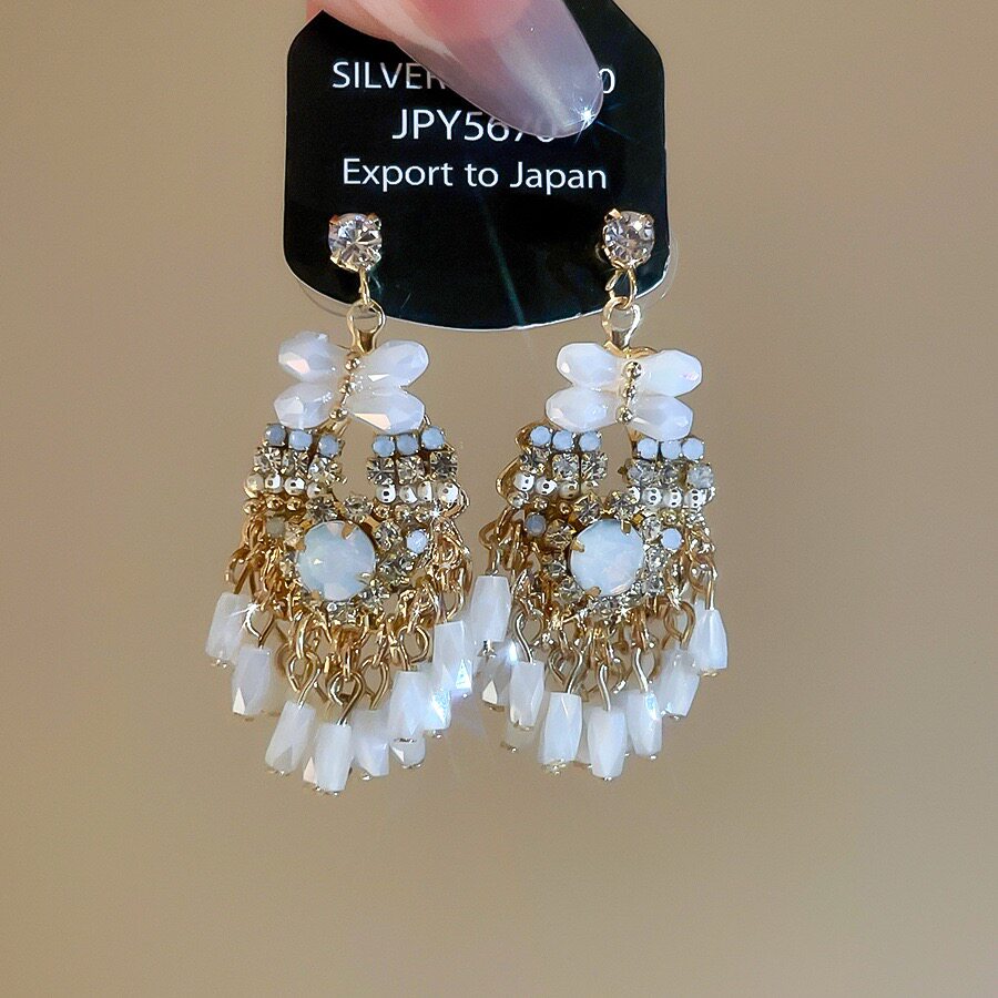 复古高级感重工蝴蝶结水钻水晶流苏耳坠耳环时尚气质百搭耳饰品71