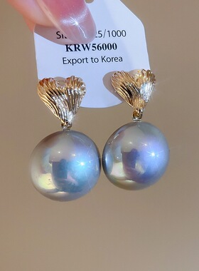 人鱼姬灰色珍珠爱心耳环女轻奢气质高级感耳钉52