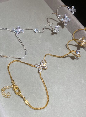 仙女链网红款超闪流苏手链戒指一体化新款轻奢指环手环手部装饰4o