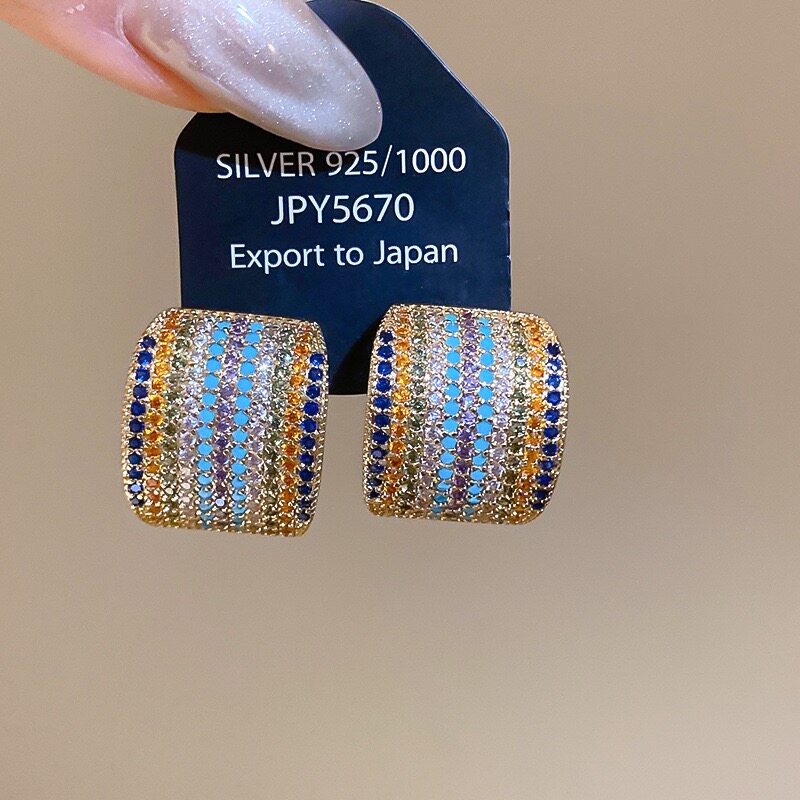欧美夸张彩钻C形耳扣新款时尚简约几何耳环小众设计感百搭耳饰48