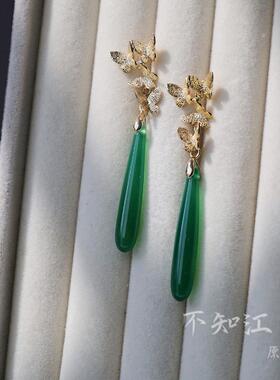 化蝶飞 汉服配饰玛瑙耳环女耳钉款新中式复古耳坠耳饰日常旗袍