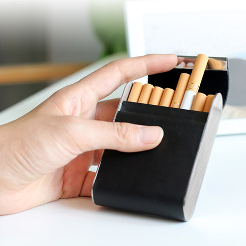 德国Philippi黑色真皮不锈钢烟盒 随身便携简约高档香菸保护盒子