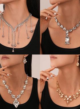 欧美时尚几何镶钻水滴项链