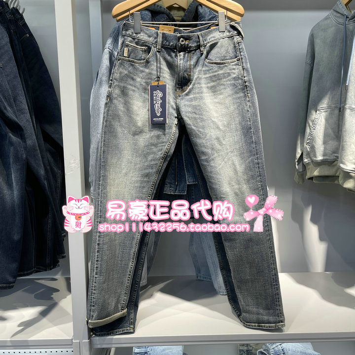 杰克琼斯男修身猫须舒适百搭牛仔裤 225232010 E42 6905571224425