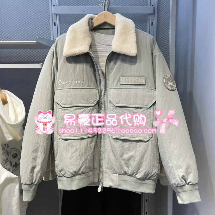 杰克琼斯男羽绒服宽松可拆卸摇粒绒领口贴布百搭款外套 225412049