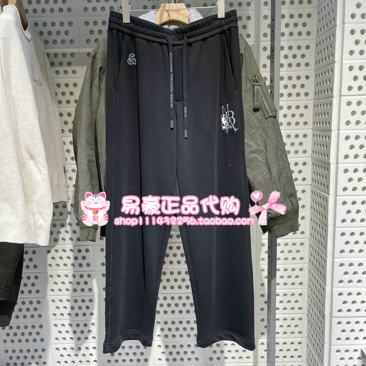 杰克琼斯男装秋季卫裤NBA联名口袋松紧抽绳字母长裤子 22541D014