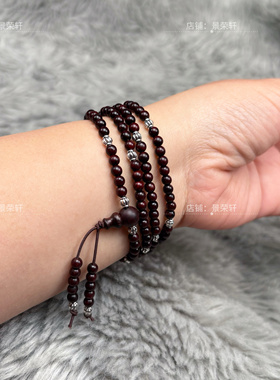 印度小叶紫檀木项链女款手串链小珠精致素雅多圈手腕饰品4mm檀木
