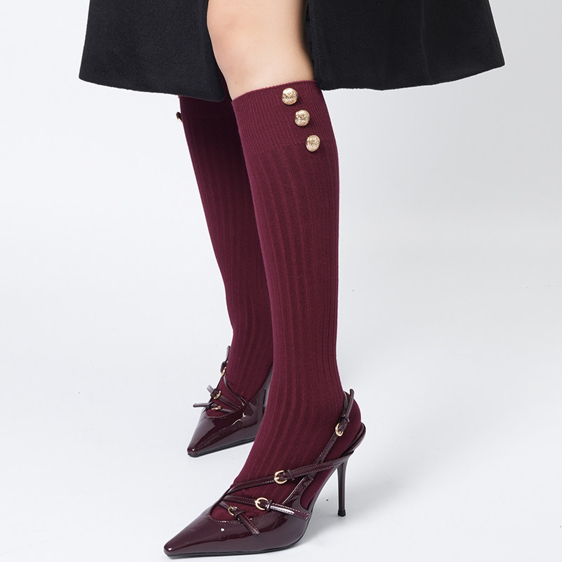 秋冬酒红色走秀款中高筒袜安可拉红长筒及膝堆堆袜网红时尚小腿袜,女士内衣/男士内衣/家居服,长筒袜,淘宝优惠券,粉丝福利购,淘宝优惠卷
