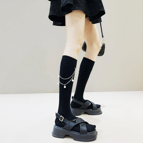 jk暗黑系女纯棉珠链甜酷小腿袜