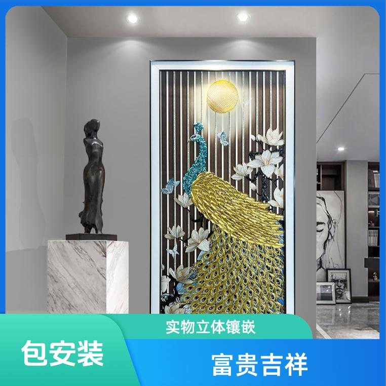 现代立体手工玄关入户实物装饰画3d客厅走廊过道挂画孔雀富贵吉祥图片