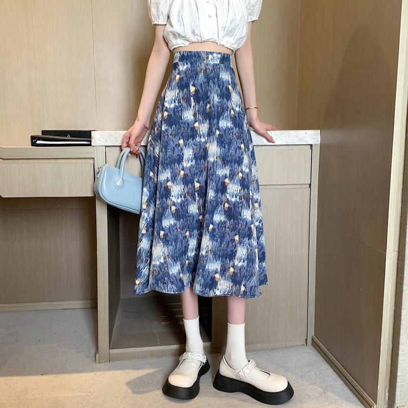 Real price new oil painting style halo dye retro floral high waist slim word skirt