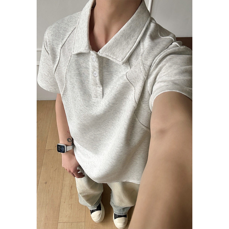 美式解构翻领短袖polo衫男夏季boxy版型t恤感内搭半截袖上衣
