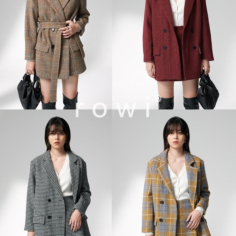 ROWI典藏英伦认证进口Harris Tweed千鸟格西装半裙春秋冬套装