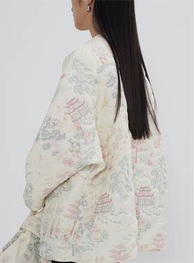 rowi新中式加厚刺绣棉服女2024冬季新款高级感保暖棉衣外套