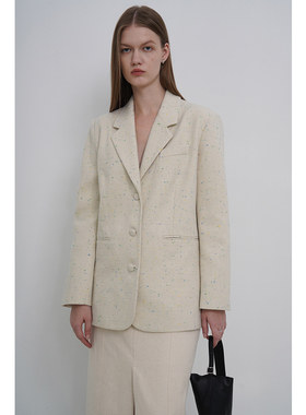 Rowi  限量意大利粗花威尼斯电影翻领时髦实穿百搭西装式羊毛外套