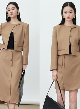 清仓不退/2折起 Rowi斜纹材质手工纽扣3件套外套半裙短裙裤