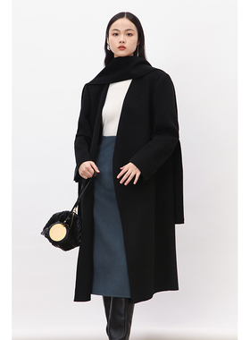 清仓不退/Rowi 含围巾冬季不挑身材保暖显瘦长款双面呢大衣