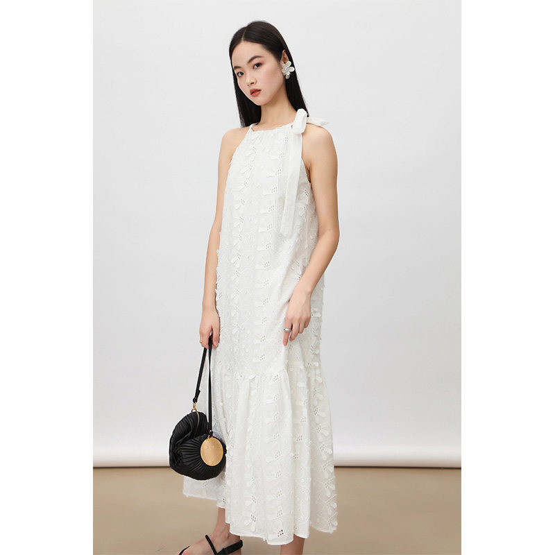 Rowi Rizal Rowi/casa162立体手工雏菊花瓣系列可调节肩带无袖长款连衣裙女夏_虎窝淘