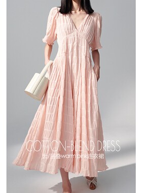 ROWI 夏季宽松遮肉气质褶皱连衣裙女