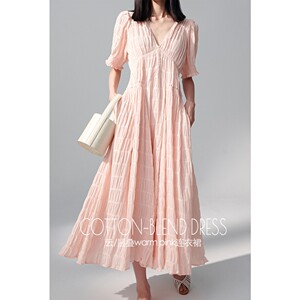 ROWI 夏季宽松遮肉气质褶皱连衣裙女