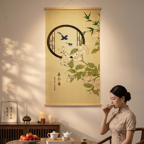 新中式竹帘卷轴装饰画玄关定制