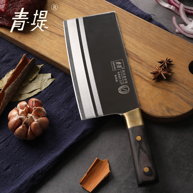 青堤菜刀5铬核桃木铜头切片刀具家用厨房锋利手工锻打四川老字号