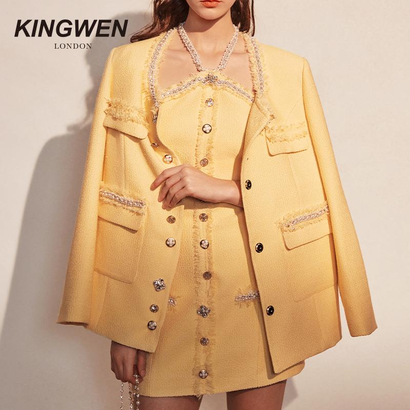 25SS黄色编织小香风外套女