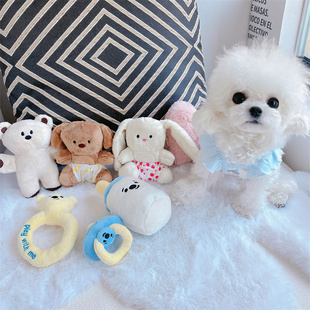 ins爆款 陪伴熊草莓兔宠物狗狗发声响纸藏食小型玩具奶嘴奶瓶摇铃